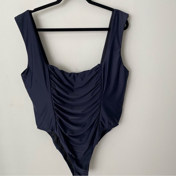 J Crew Ruched Squareneck One-Piece Swimsuit Full
Coverage Navy Blue Size 24   24 - Picture 2 of 8
